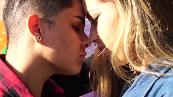 Homosexual Lesbianas Pareja Besos — Vídeo de stock