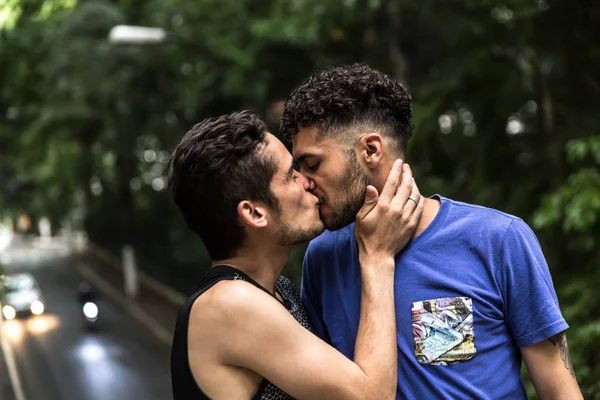 Homosexuell Paar Küssen Romantische Szene — Stockfoto