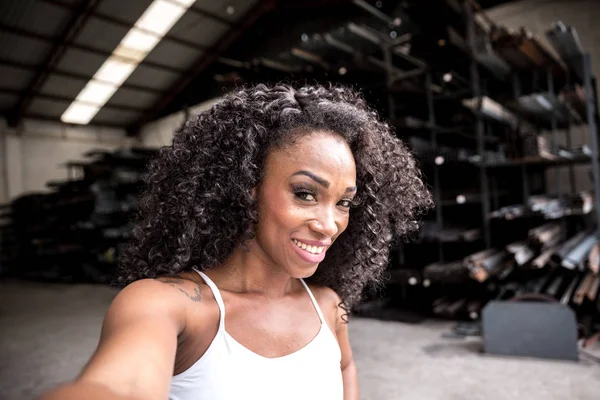 Woman Taking Selfie Video Call Camera Pov — Stock Photo, Image