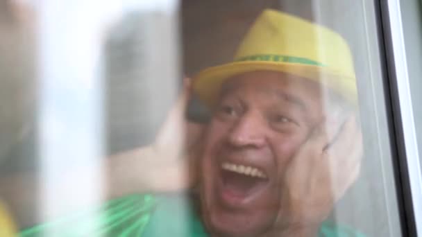 Father Son Celebrating Brazil Victory — Stock Video