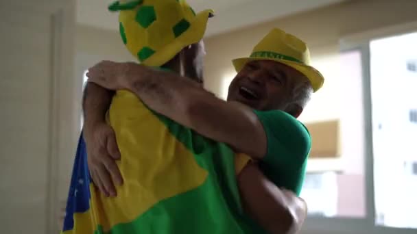 父亲和儿子庆祝巴西胜利 — 图库视频影像