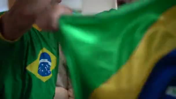 父亲和儿子庆祝巴西胜利 — 图库视频影像