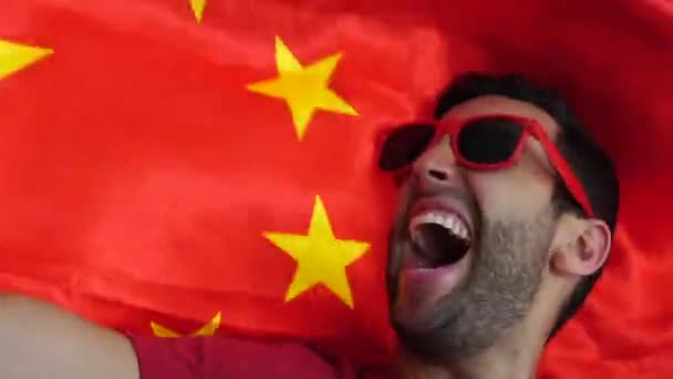 Китайський Шанувальник Святкування Прапором — стокове відео
