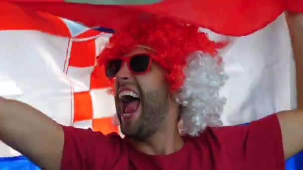 Croatian Fan Celebrating Flag — Stock Video