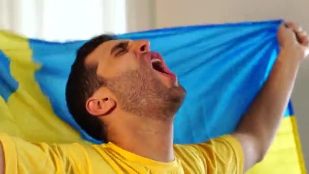 Schwedischer Fan Feiert Mit Fahne — Stockvideo