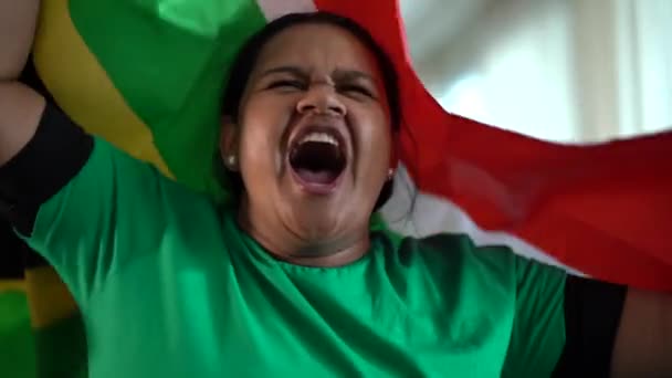 Mujer Sudafricana Celebrando Con Bandera Nacional — Vídeos de Stock