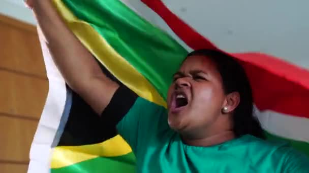 South African Woman Celebrating National Flag — Stock Video