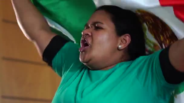 Mulher Mexicana Comemorando Com Bandeira Nacional — Vídeo de Stock