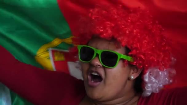 Portuguese Woman Celebrating National Flag — Stock Video