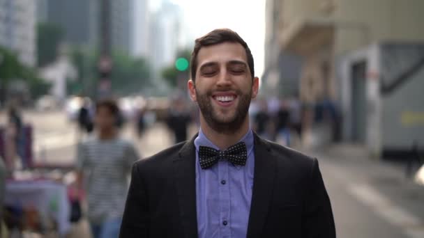 Young Business Man Portrait Rush Hour — Stock Video