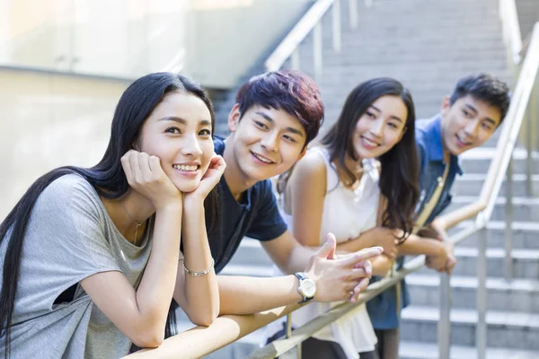 Chinese Woman Standing Together Friends Stairs — Stock Photo, Image