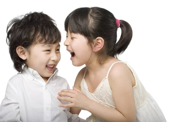 Laughing Asian Children White Background — Stock Photo, Image