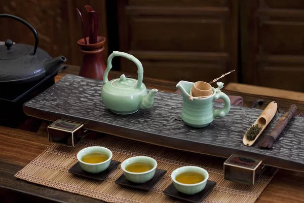 Classic Chinese Gongfu Tea Ceremony Pottery Tea Room — Stock Photo, Image