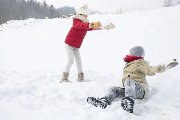 Crianças Chinesas Tendo Luta Bola Neve Parque — Fotografia de Stock