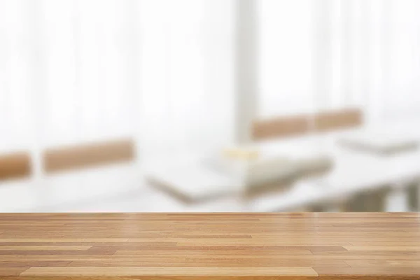 Beautiful empty wood table top on white clear indoor room backgr