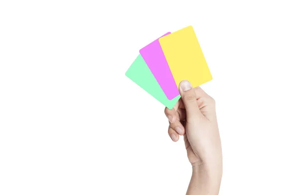 Woman Hand Holding Showing Blank Credit Card Mockup Front Side — Stock Photo, Image