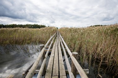 Ahşap asma yaya köprüsü bakış RIV üzerinde azalan