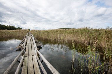 Ahşap asma yaya köprüsü bakış RIV üzerinde azalan