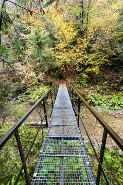 Perspektif metal asma yaya köprüsü üzerinde azalan rive