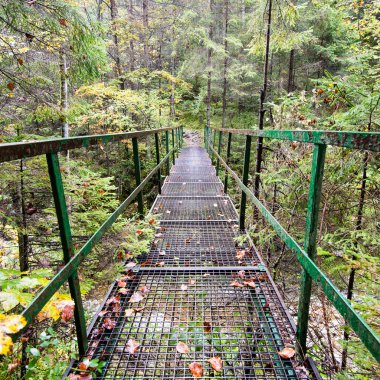 Perspektif metal asma yaya köprüsü üzerinde azalan rive