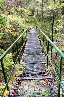 Perspektif metal asma yaya köprüsü üzerinde azalan rive