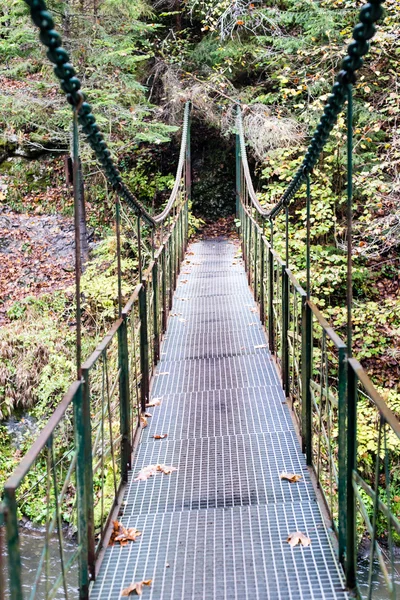 Perspectiva decrescente de metal suspensão passarela sobre rive — Fotografia de Stock