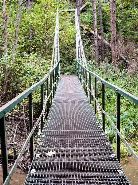 Perspektif metal asma yaya köprüsü üzerinde azalan rive
