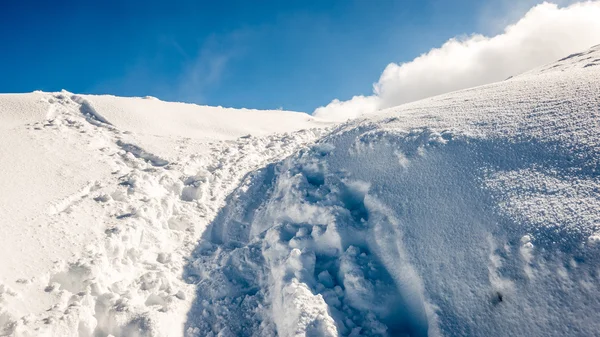 Sommets de montagne en hiver couverts de neige avec un soleil éclatant et bleu — Photo