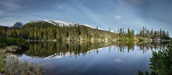 Spiegelungen im ruhigen Seewasser mit Schnee und Bergen — Stockfoto