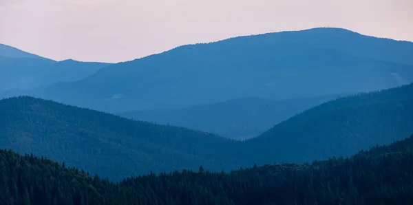 Vista a las montañas de los Cárpatos desde el bosque — Foto de Stock