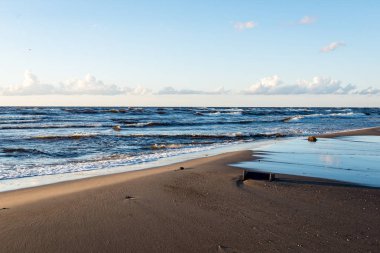 kayalar ve yeşil vegetat Baltık Denizi'nin rahat plaj