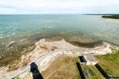 kayalar ve yeşil vegetat Baltık Denizi'nin rahat plaj