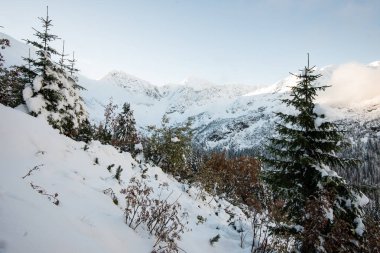 soğuk sabah kış kar ve mavi doğal ile dağlarda