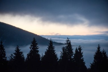 soğuk sabah kış kar ve mavi doğal ile dağlarda