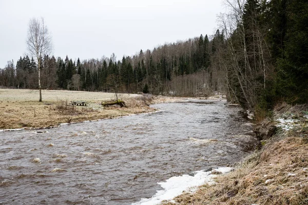 Frusen flod på vintern — Stockfoto