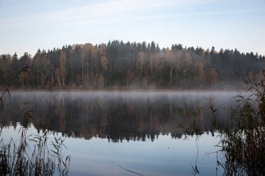 puslu kırsal manzara Gölü Letonya ile