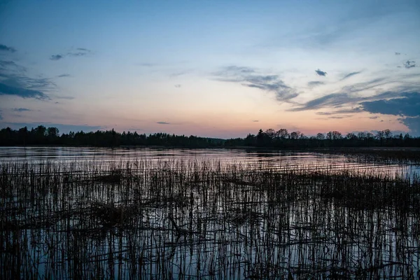 Sonnenuntergang über ruhigem Seestrand — Stockfoto