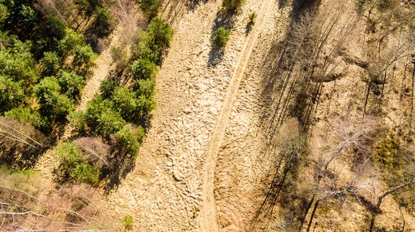 Drone obrazu. Widok z lotu ptaka z obszarów wiejskich z pól i lasów — Zdjęcie stockowe
