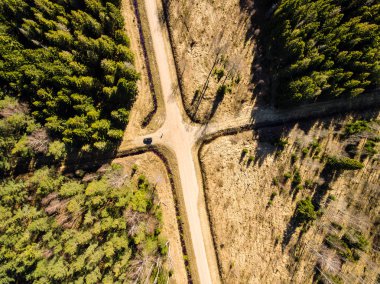 Drone görüntü. kırsal alan ile orman yolu havadan görünümü