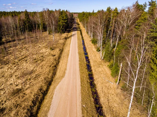 Drone image. aerial view of rural area with forest road — Stock Photo, Image