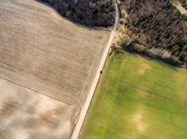Drone görüntü. taze yeşil alanları ile kırsal bölgenin havadan görünümü