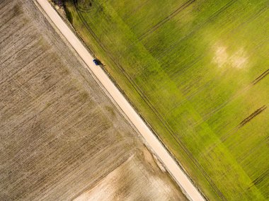 Drone görüntü. taze yeşil alanları ile kırsal bölgenin havadan görünümü