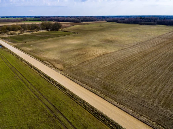 Drone image. aerial view of rural area with freshly green fields — Stock Photo, Image