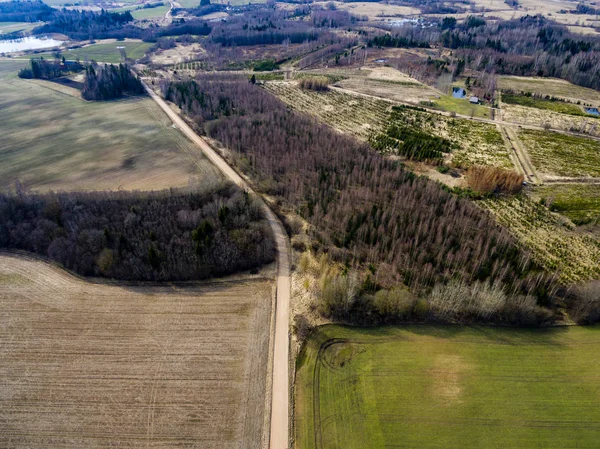 Изображение дрона. вид с воздуха на сельскую местность со свежими зелеными полями — стоковое фото