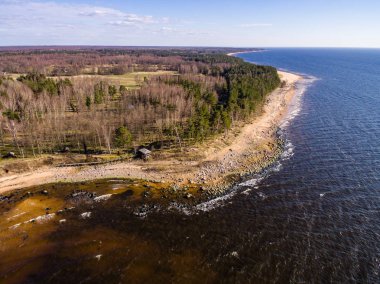 Drone görüntü. Baltık plaj alanı havadan görünümü