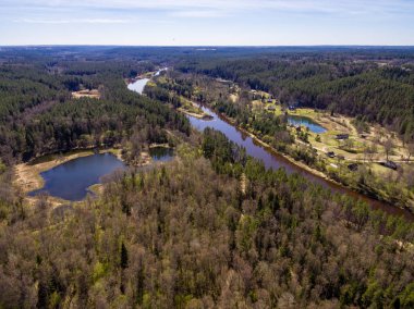 Drone görüntü. Gauja Nehri'nin havadan görünümü