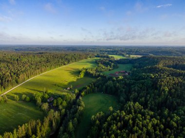 Drone görüntü. Ormanlar ile kırsal bölgenin havadan görünümü