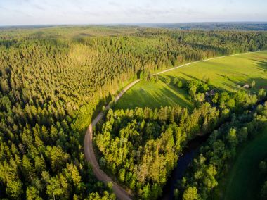 Drone görüntü. Ormanlar ile kırsal bölgenin havadan görünümü