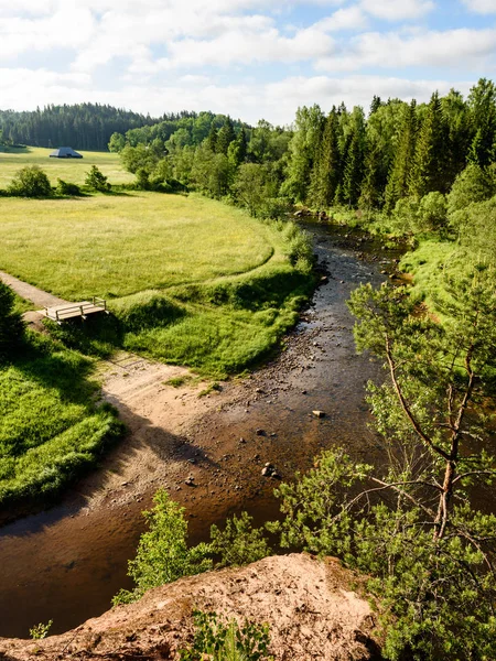 Beautyful morgonljus över skogsälv — Stockfoto