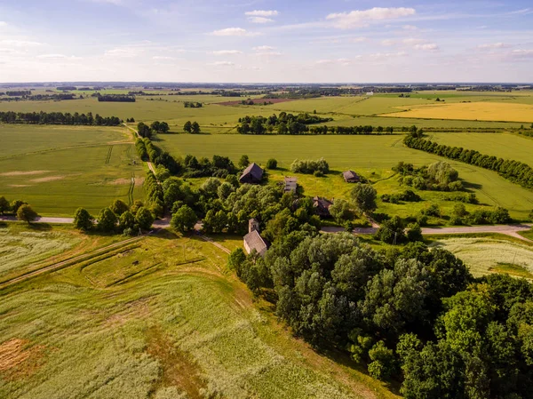 Drone görüntü. alanları ve ormanları ile kırsal bölgenin havadan görünümü